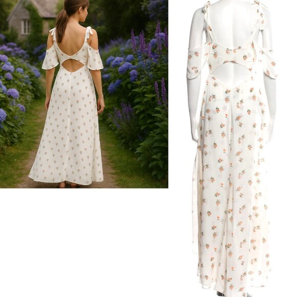 REFORMATION MAXI CUT OUT ROMANTIC FLORAL MAXI DRESS XSMALL 0 NWT - Picture 3 of 4